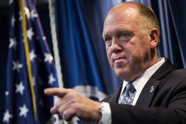 Then-ICE Deputy Director Thomas Homan at a press conference about immigration enforcement and border security, in Washington on Dec. 5, 2017. (Drew Angerer/Getty Images)