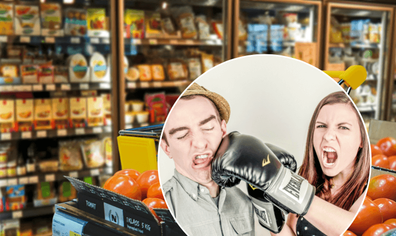 Shocking Moment Tesco Worker Kicks a Customer, Who Then Charges at Him With a Big Stick