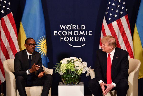 President Trump and Rwanda's President Paul Kagame hold a bilateral meeting on the sidelines of the WEF in Davos, on Jan. 26, 2018. (Nicholas Kamm/AFP/Getty Images)