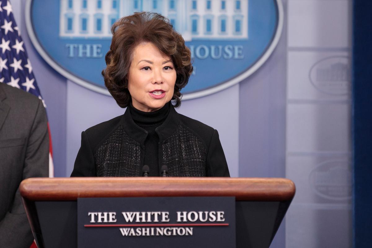 Elaine Chao, transportation secretary, during a White House press briefing on Feb. 13, 2018. (Samira Bouaou/The Epoch Time)