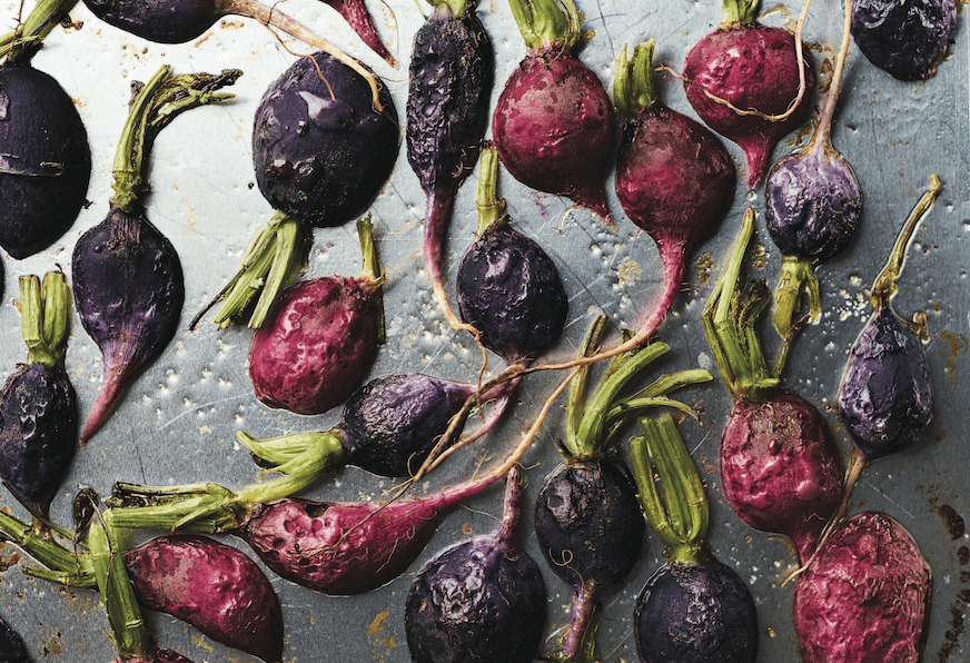 Roasted Radishes With Feta Mint Sauce