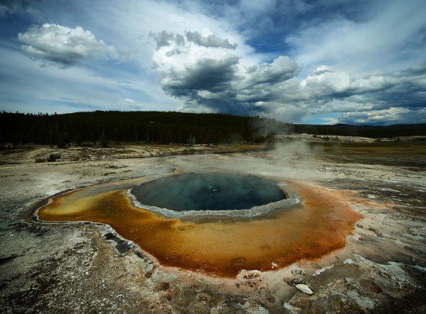 View the Crested Pool hot spring in the Upper Geyser Basin of Yellowstone National Park in Wyoming, on May 14, 2016. (Mark Ralston/AFP/Getty Images)