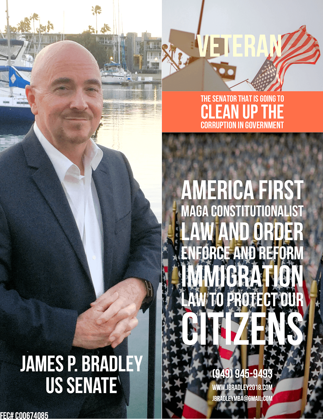 Republican James Bradley Ties for Second Place in California US Senate Race Poll