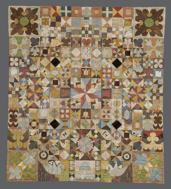 The 1718 silk patchwork coverlet. (American Museum in Britain)