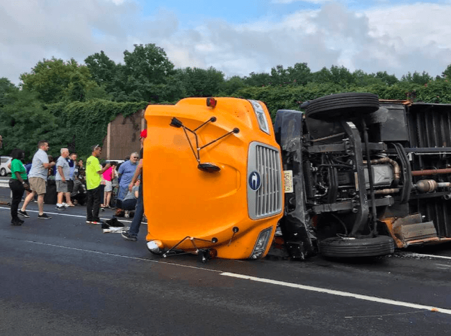School Bus Flips on NJ Turnpike, 42 On Board