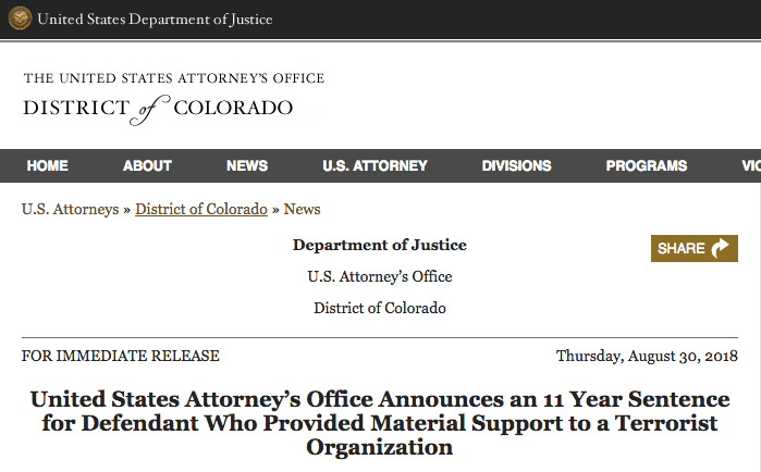 Colorado Man Sentenced to 11 Years for Aiding Uzbek Terrorists