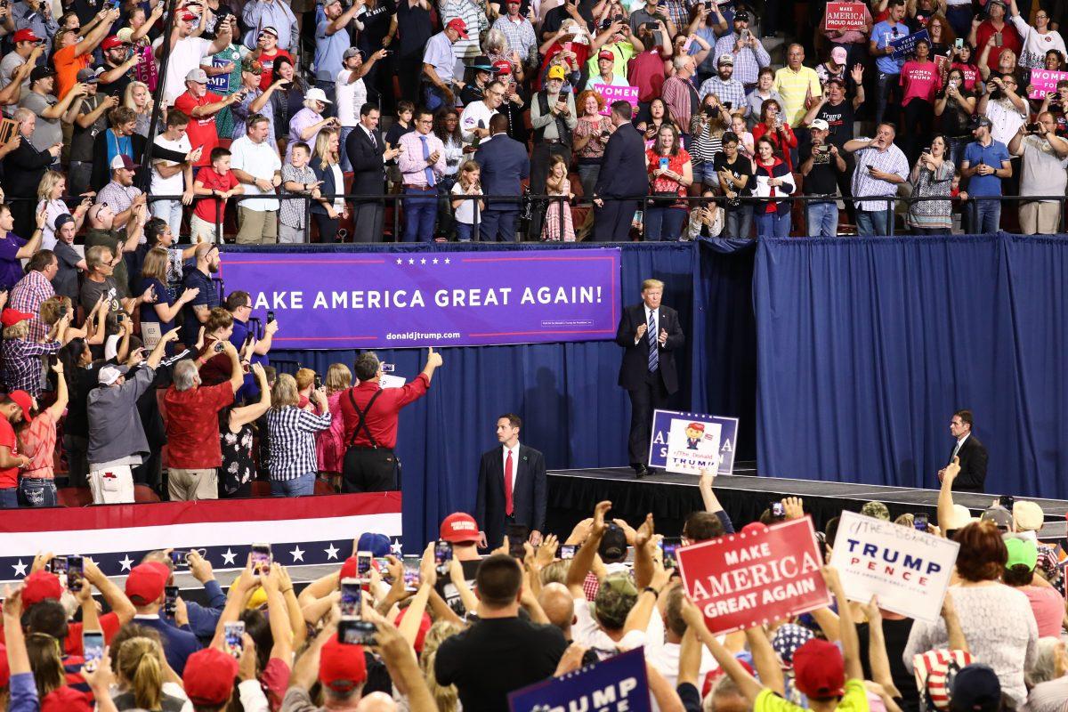 President Donald Trump at his Make America Great Again rally in Billings, Mont., Sept. 6, 2018. (Charlotte Cuthbertson/The Epoch Times)