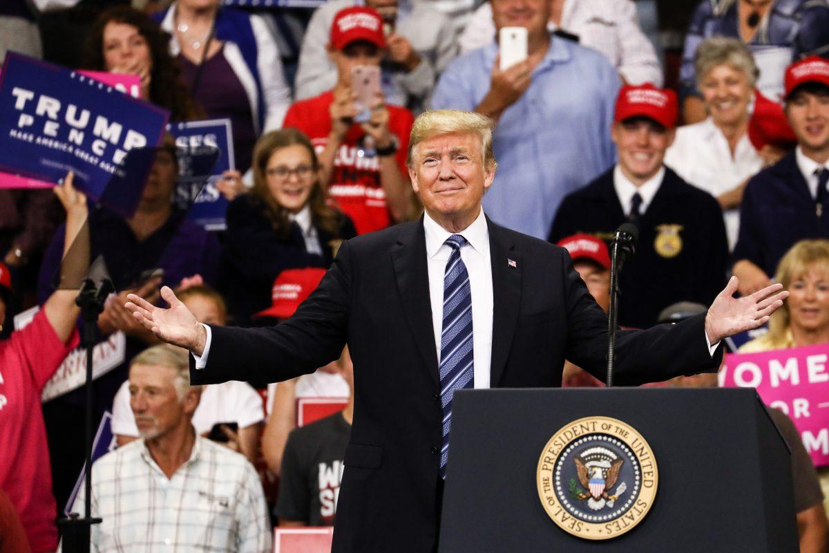 President Donald Trump at his Make America Great Again rally in Billings, Mont., Sept. 6, 2018. (Charlotte Cuthbertson/The Epoch Times)