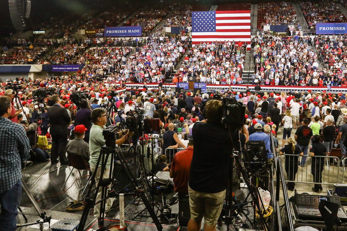 President Donald Trump at his Make America Great Again rally in Billings, Mont., Sept. 6, 2018. (Charlotte Cuthbertson/The Epoch Times)