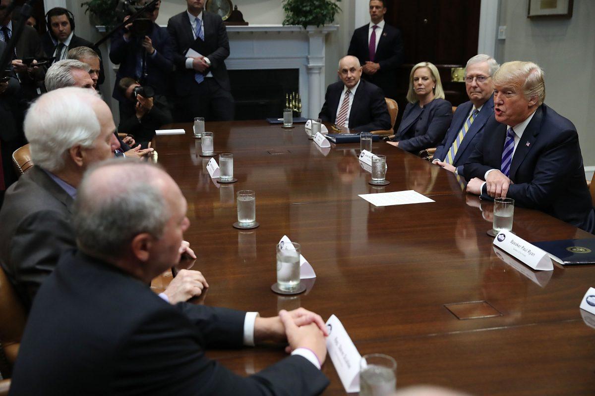 President Donald Trump speaks during a meeting with Congressional leaders in the Roosevelt Room of the White House on Sept. 5, 2018. (Mark Wilson/Getty Images)