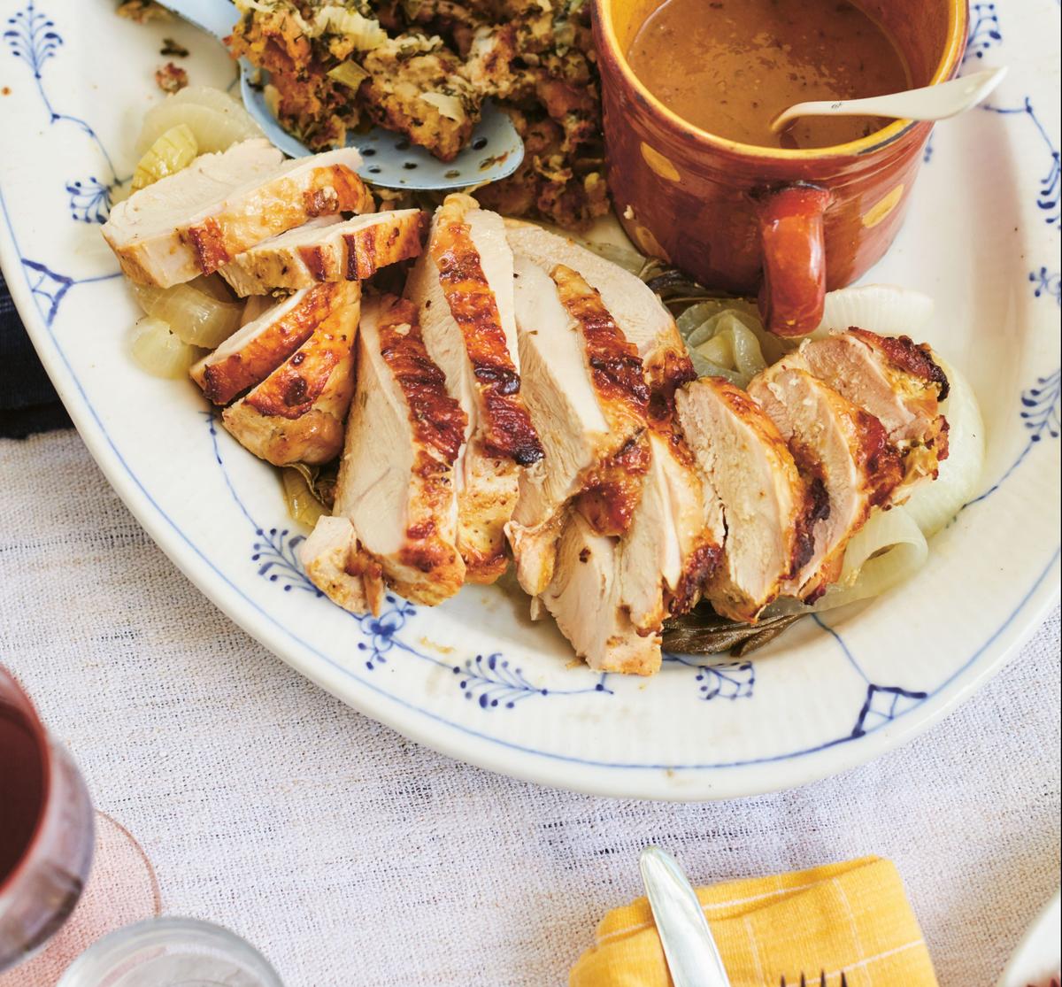 Roast Turkey Breast and Onions with Mustard and Sage