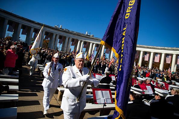 Members of the Honor Guard arrive during a Veterans Day ceremony at Arlington National Cemetery in Arlington, Va., on Nov. 11, 2018. (Al Drago/Getty Images)