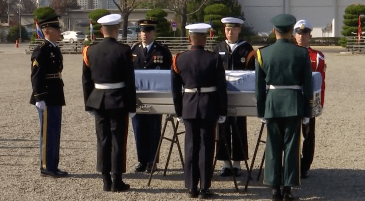 The United Nations Command hosts a repatriation ceremony for the remains of a U.S. soldier killed during the 1950-53 Korean War, at UNC Knight Field in Seoul, South Korea, on Nov. 20, 2018. (Screenshot/Reuters)