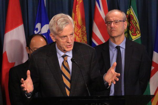 David Kilgour, a former MP and secretary of state for Asia-Pacific, speaks at a press conference ahead of a House of Commons session to debate organ trafficking bill S-240 on Parliament Hill, Ottawa, on Nov. 20, 2018. (Jonathan Ren/The Epoch Times)