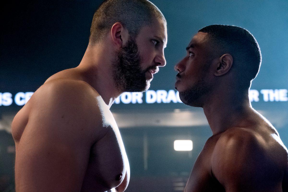Viktor Drago (Florian Munteanu, L) and Adonis Creed (Michael B. Jordan) in “Creed II.” (Barry Wetcher/Metro Goldwyn Mayer Pictures/Warner Bros. Pictures)