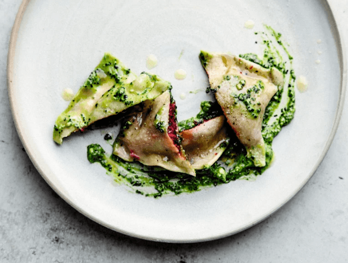 Beet Ravioli With Winter Pesto Sauce