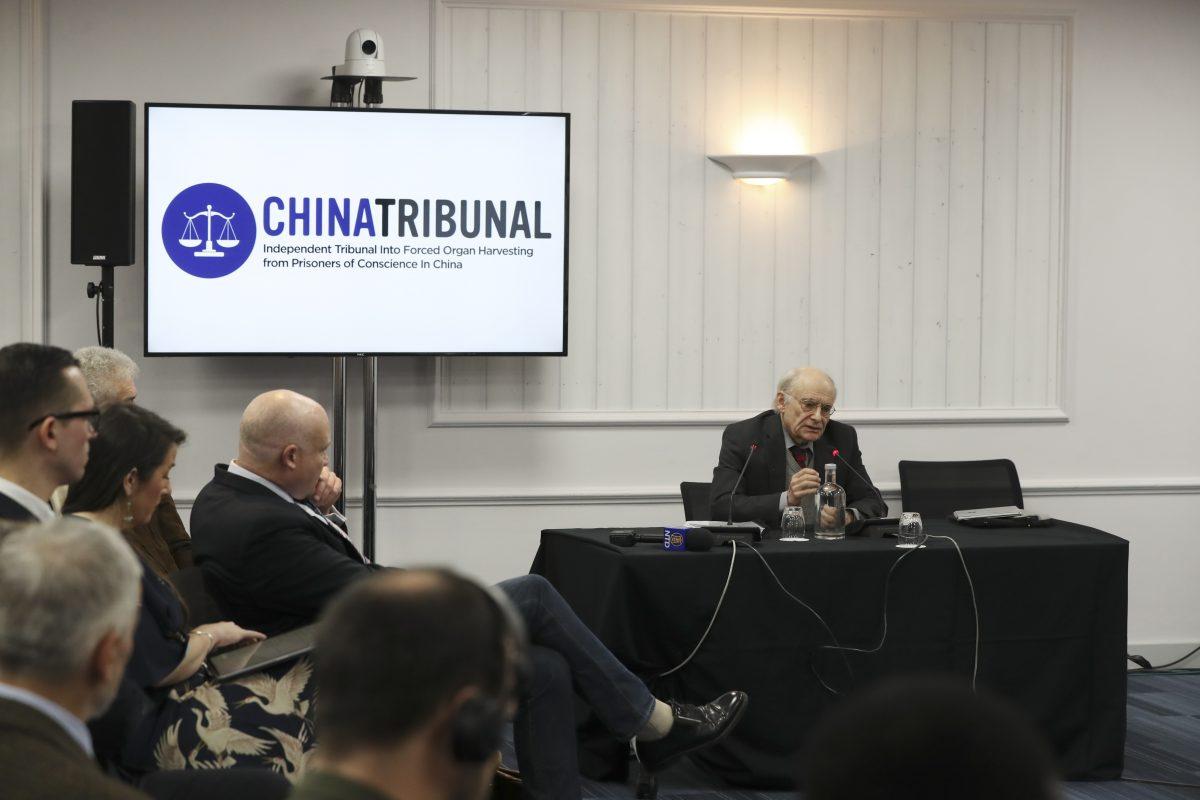 David Matas gives evidence at the people's tribunal in London on Dec. 8, 2018. (Justin Palmer)