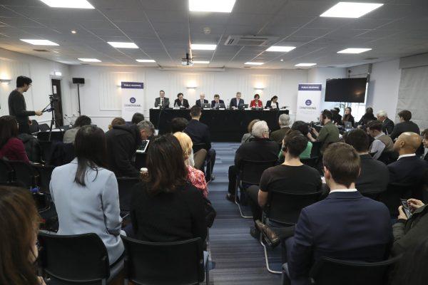 The first day of public hearings at the China Tribunal at De Vere Grand Connaught Room in London on Dec. 8, 2018. (Justin Palmer)