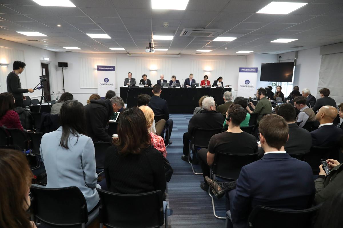 The first day of public hearings at the China Tribunal, chaired by Sir Geoffrey Nice QC, at De Vere Grand Connaught Rooms in London on Dec. 8, 2018. (Justin Palmer)