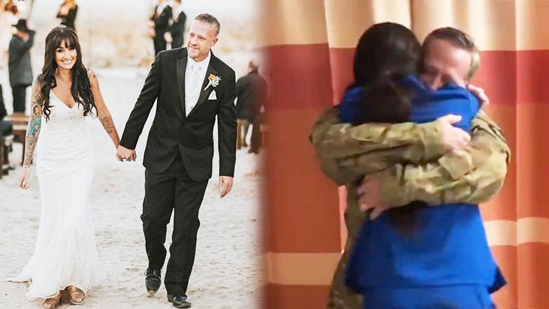 Deployed soldier surprises wife at work for their anniversary with early homecoming