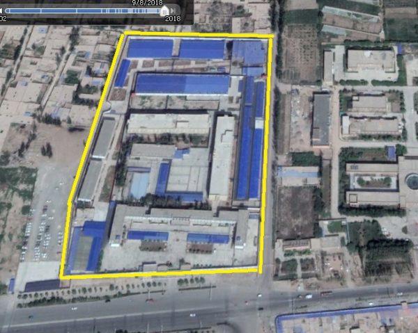 A suspected re-education camp in Kashgar Prefecture, Xinjiang Province, at about 2.45 miles east of Shule City, identified by Google Maps as an image taken on Sept. 8, 2018. (Google Maps via Li Fang’s Twitter)