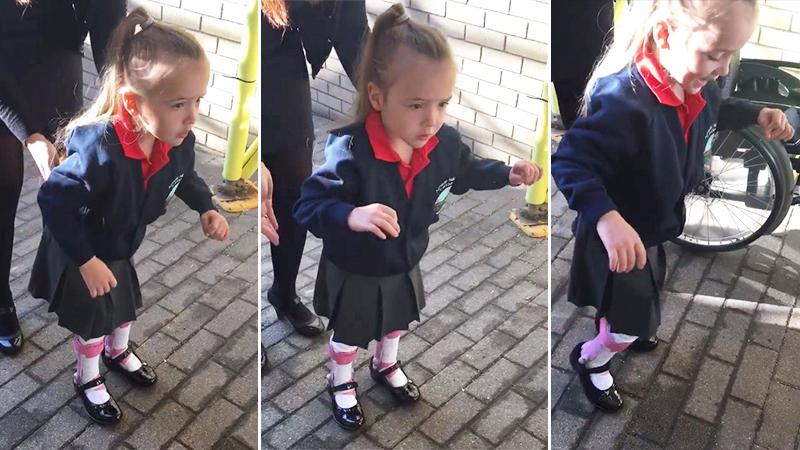 4-year-old with cerebral palsy takes first steps unaided on 1st day of school