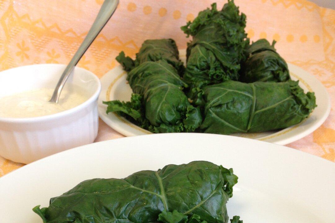 Kale and Quinoa Dolmades With Yogurt Dipping Sauce