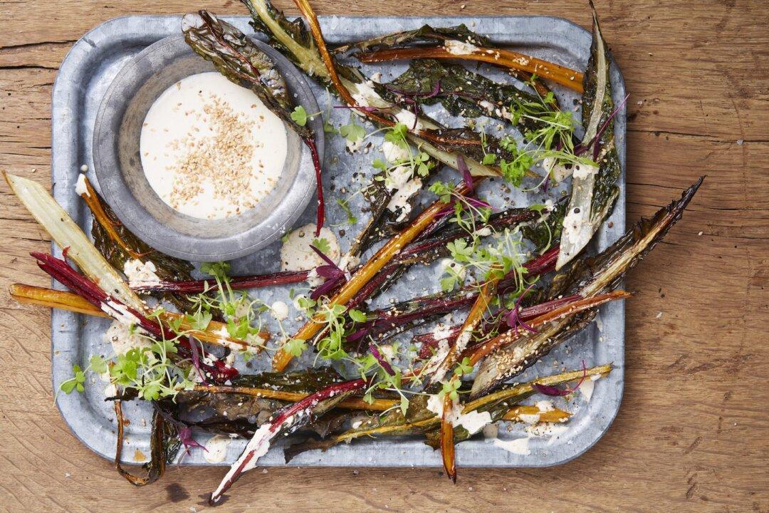 Roasted Swiss Chard Stems With a Creamy Sesame Dressing