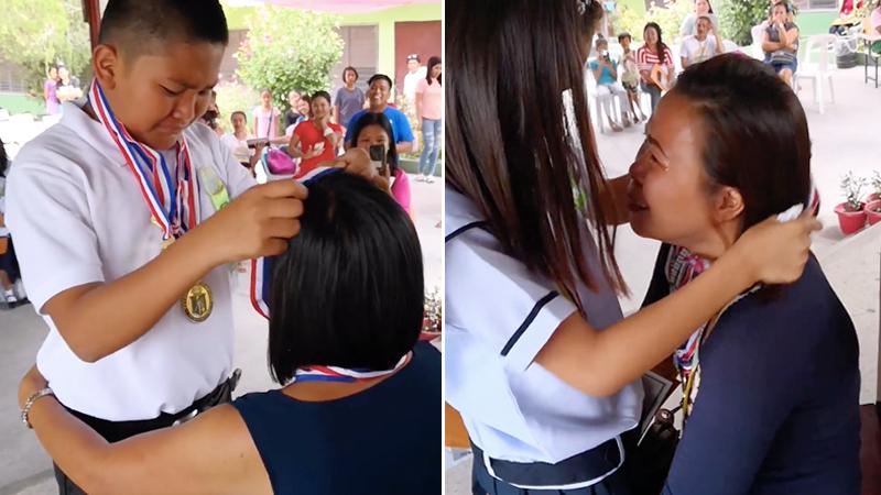 Moms Shed Tears of Joy When Graduating Kids Honor Them With Their Prize Medals