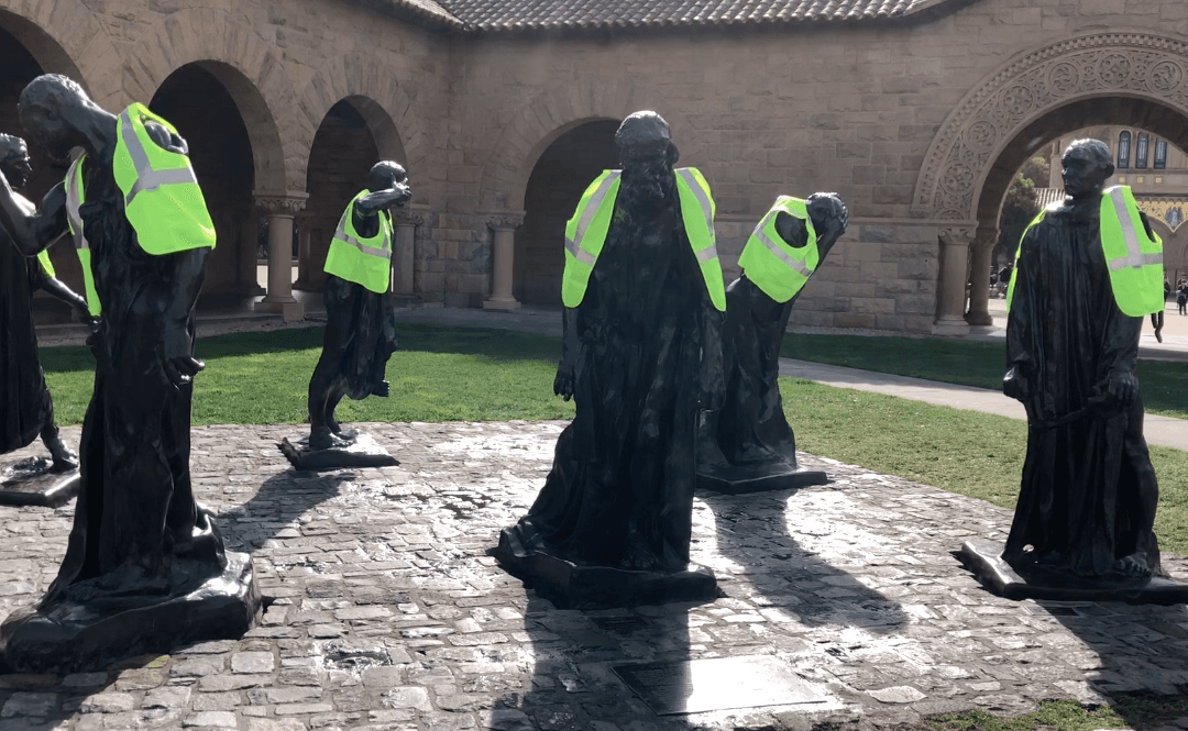 Rodin Sculptures at Stanford Don Yellow Vests During Newsom’s Inauguration