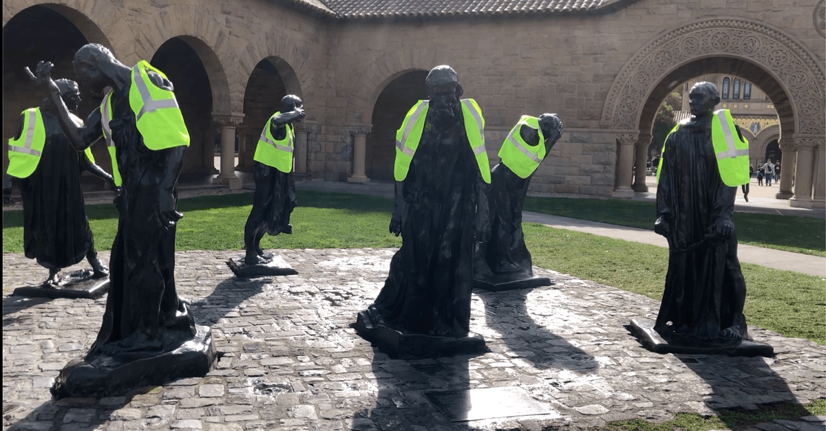 Rodin Sculptures at Stanford Don Yellow Vests During Newsom’s Inauguration