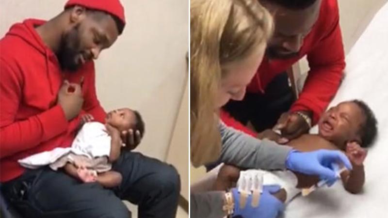 Dad Gives Newborn Son a Pep Talk Before Shots but Instantly Loses it When Son Starts Crying