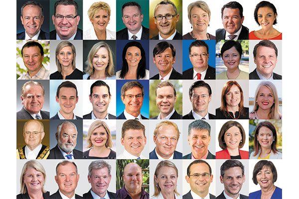 A composite photo comprising eight Australian federal members of parliament, three Australian senators, 27 Australian state members of parliament, and two mayors. (The Epoch Times)