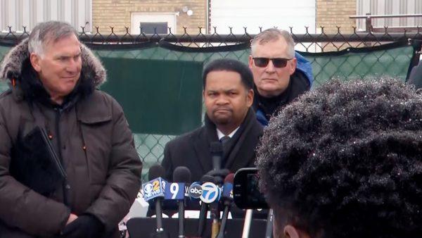 Aurora Mayor Richard C. Irvin speaks during vigil in Aurora, Ill., on Feb. 17, 2019. (Screenshot/CNN)