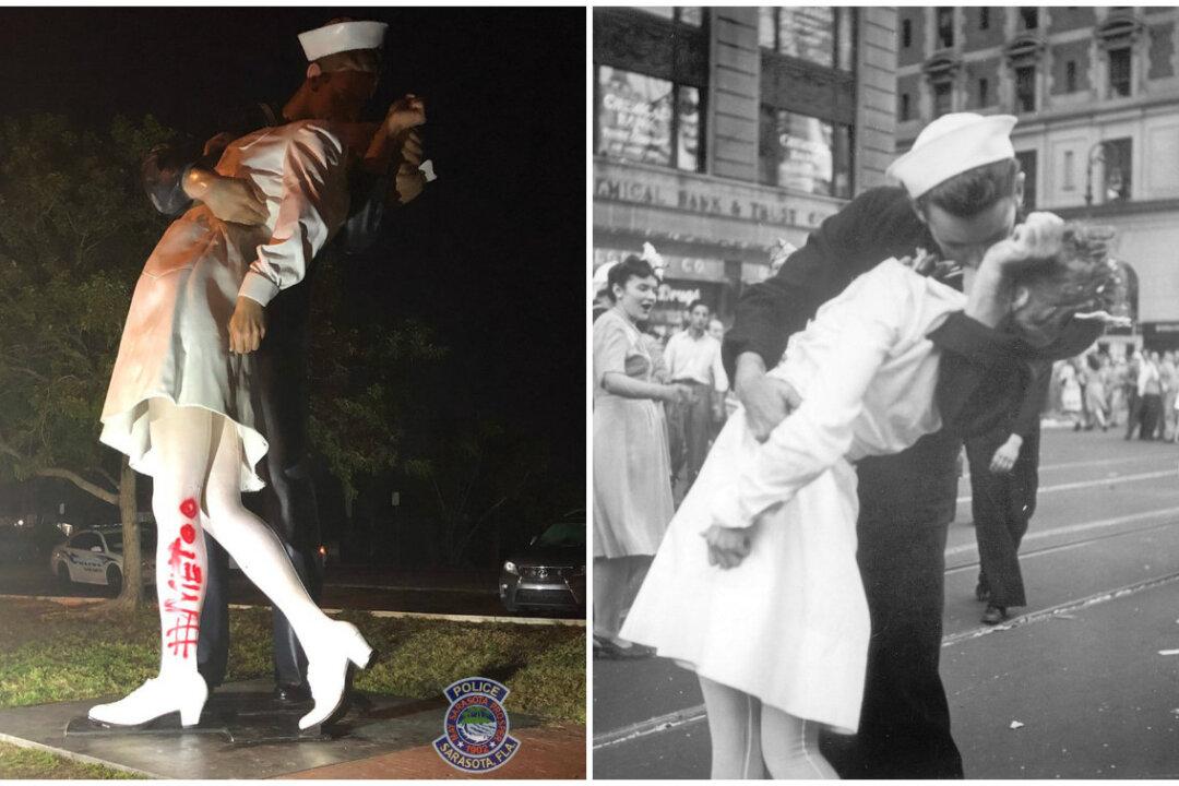 Iconic WWII Sailor Kissing Nurse Statue Spray Painted With #MeToo: Police