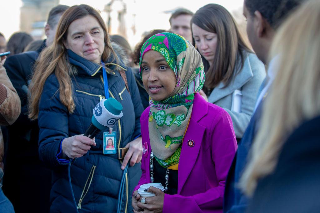 U.S. Rep Ilhan Omar (D-MN) speaks to media outside the US Captiol on Jan. 15, 2019 in Washington, DC. Members of the Freshman Class held a press conference on the government shutdown. (Tasos Katopodis/Getty Images)