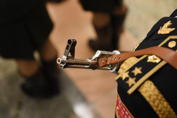 A Chinese soldier stands guard at an event in Beijing on March 1, 2018. (Greg Baker/AFP/Getty Images)