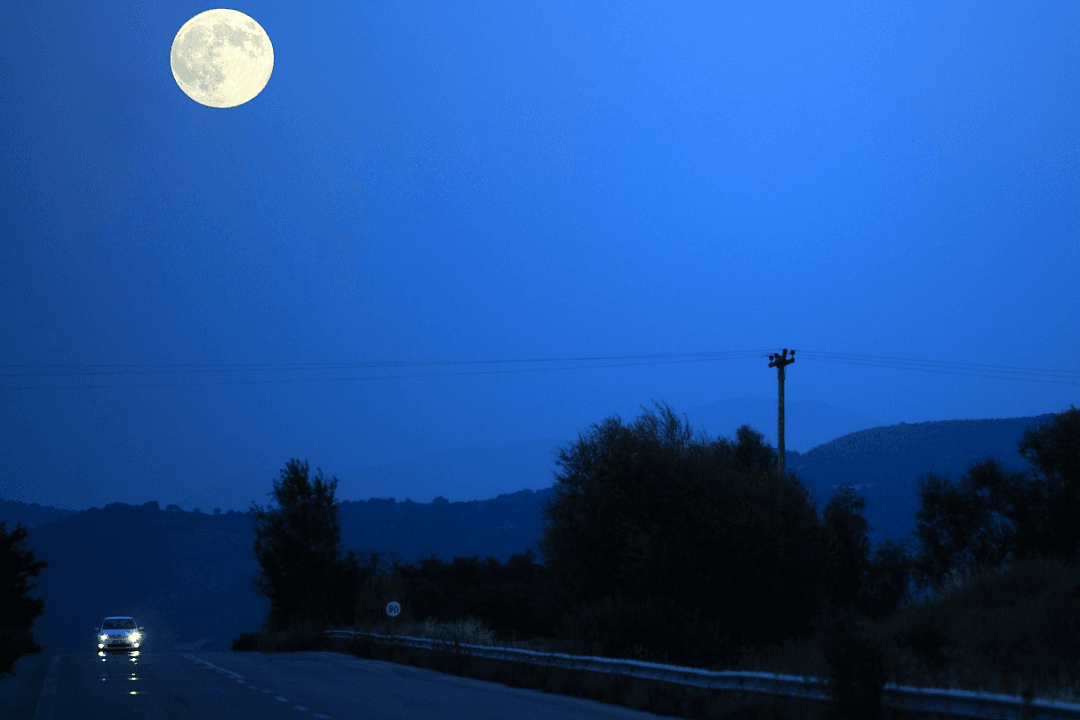 Mother, Daughter on Bicycle Followed by Car at Night Down Country Road