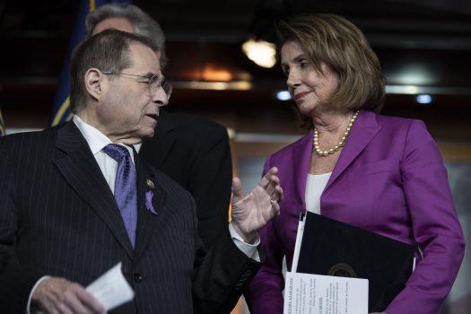 House Judiciary ranking member Jerry Nadler (D-N.Y.), speaks with House Minority Leader Nancy Pelosi (D-Calif.) in the U.S. Capitol in Washington on June 13, 2018. (Toya Sarno Jordan/Getty Images)
