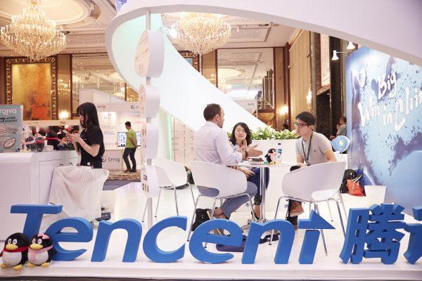 Tencent booth at Sportel Asia Conference on March 15, 2016, in Singapore. (Sean Lee/Getty Images for Sportel)