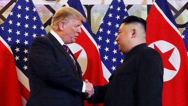 President Donald Trump and North Korean leader Kim Jong Un shake hands before their one-on-one chat during the second U.S.-North Korea summit at the Metropole Hotel in Hanoi, Vietnam on Feb. 27, 2019. (Leah Millis/Reuters)