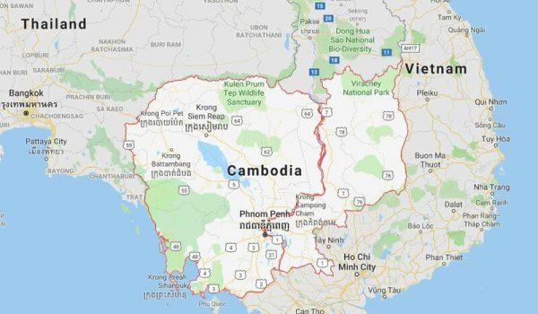 A map that shows the borders of Cambodia, Vietnam, and Thailand. (Google Maps)