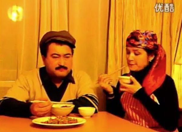 A-list actor and comedian Adil Mijit and his wife on television. (Courtesy of Arslan Mijit Hidayat)