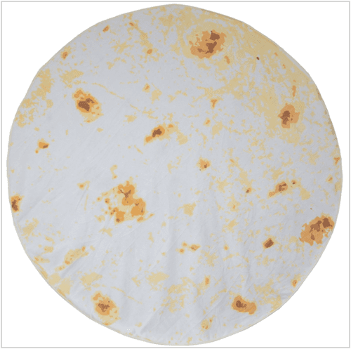 Shaped and patterned like a huge tortilla, these blankets really look edible (©<a href="https://www.ebay.com/itm/Burrito-Blanket-Be-a-Giant-Human-Burrito-Tortilla-or-Taco-Soft-Plush-Giant-/173017766441">Ebay</a>)