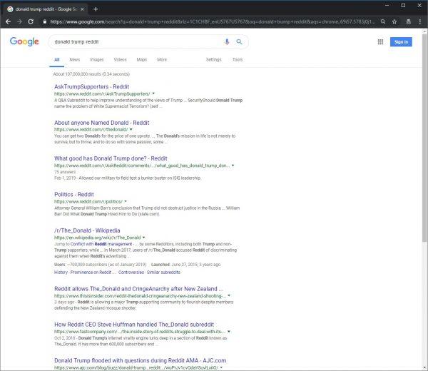 Google search results for the words
