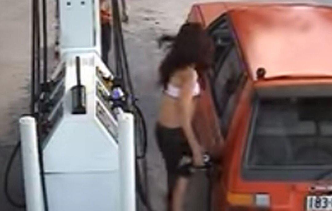 Watch: Woman Gets Thrown Into the Air While Trying to Steal Gas
