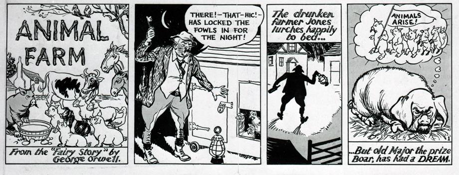 The first few drawings of a projected “Animal Farm” comic strip by Norman Pett. National Archives UK. (No Restrictions)