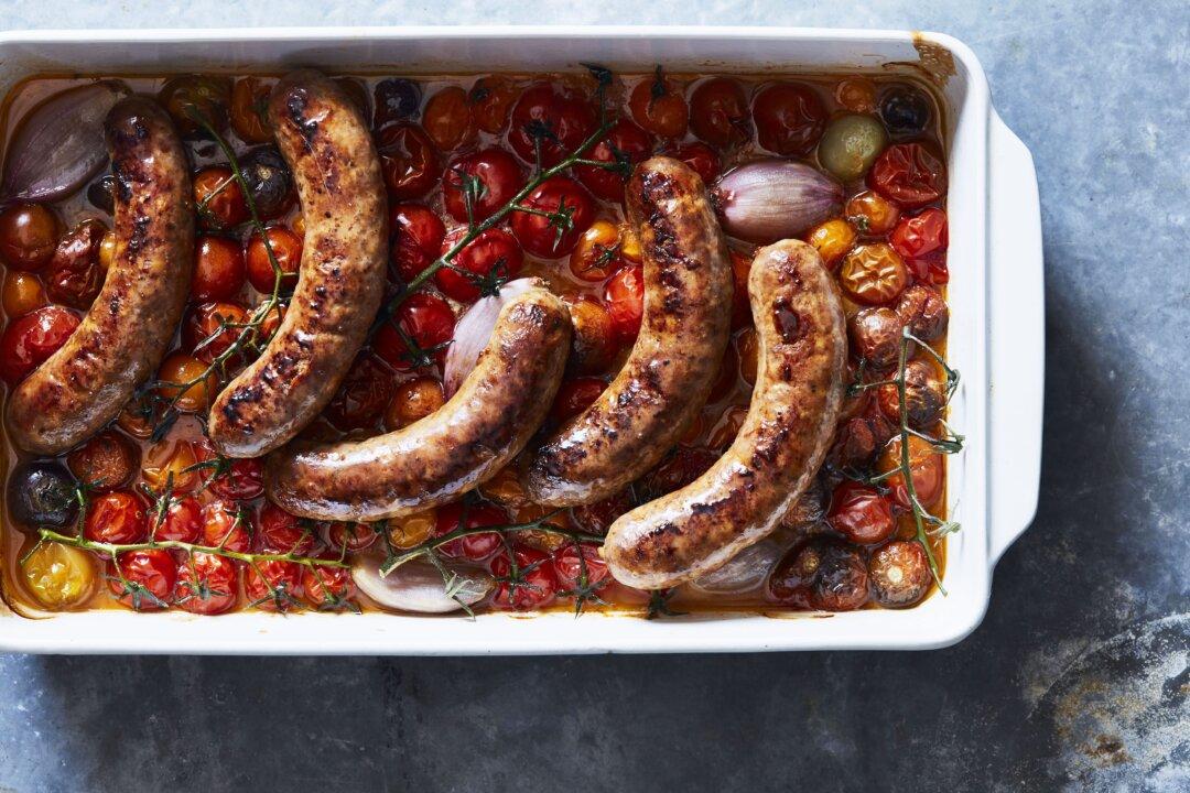 Seared Italian Sausages With Roasted Cherry Tomatoes and Shallots