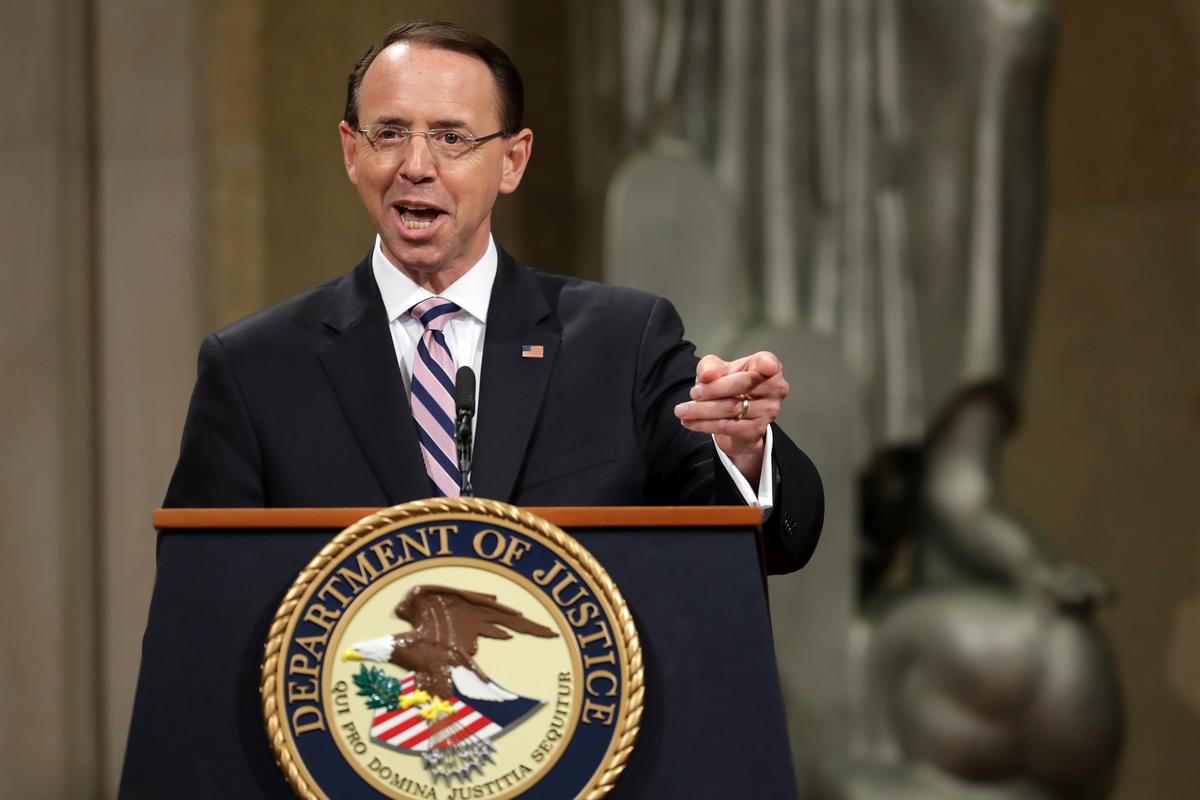 Rosenstein Defends Mueller Appointment, Criticizes Comey