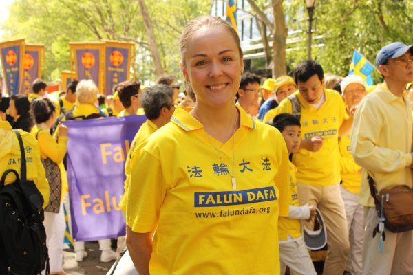 Sofia Drevemo from Sweden at the United Nations Plaza ahead of a parade on May 16, 2019. (Eva Fu/The Epoch Times)